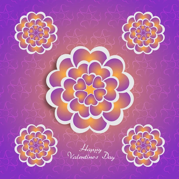 Happy valentine's day belettering wenskaart op roze achtergrond met hart gestileerde bloemen — Stockvector