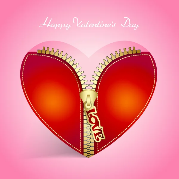 Biglietto di auguri creativo San Valentino con cuore con cerniera — Vettoriale Stock