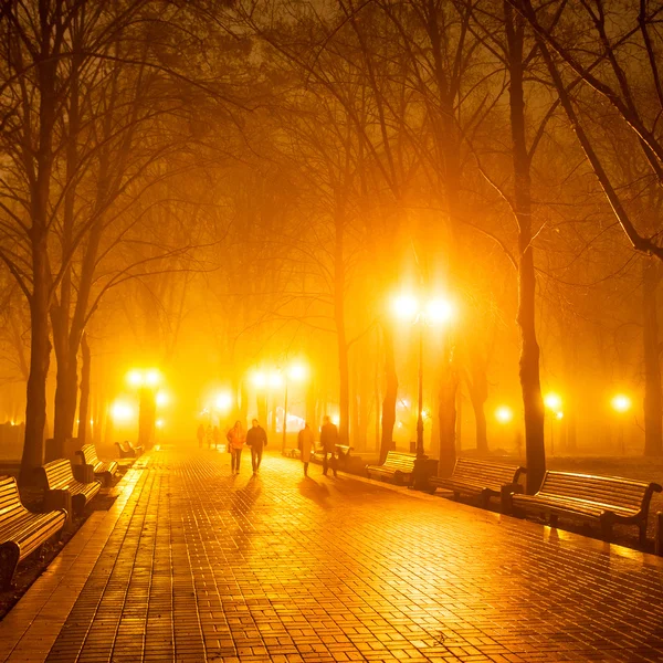Lidé v městském parku v noci — Stock fotografie
