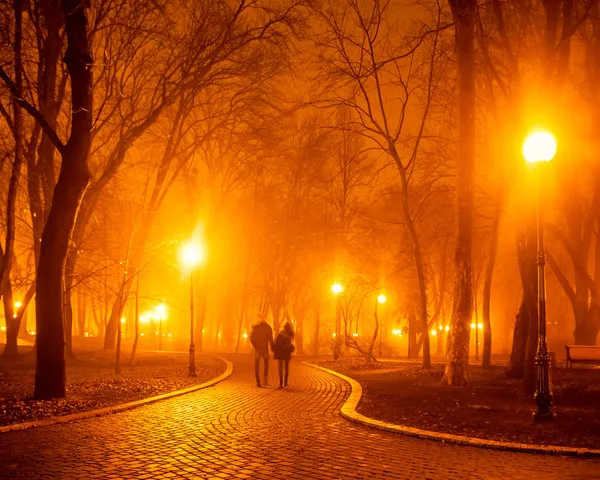 Personnes dans le parc de la ville la nuit — Photo
