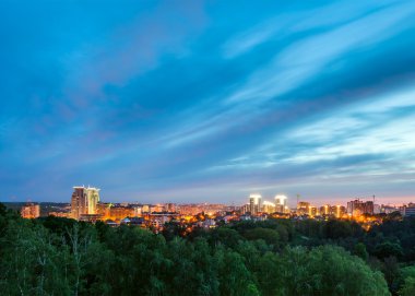 Kiev şehir manzarası panorama geceleri