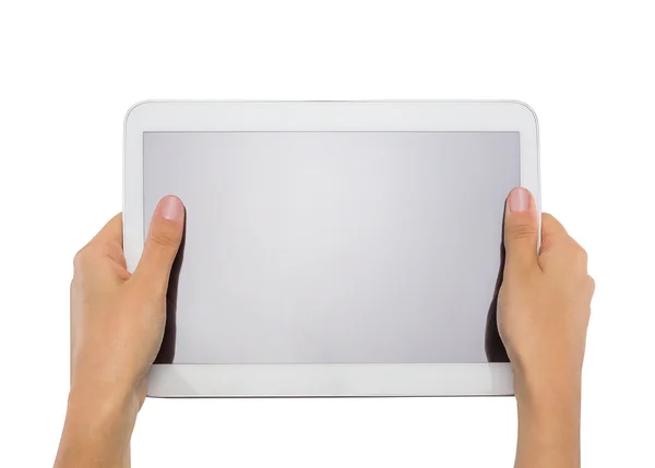 Female teen hands holding generic tablet pc, isolated — Stock Photo, Image