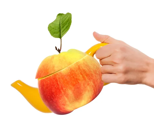 Concept apple teapot in hand — Stock Photo, Image