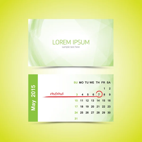 Tarjeta de visita - plantilla de calendario 2015. Mayo — Vector de stock