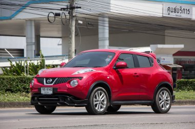Chiangmai, Thailand - April  21 2022: Private car, Nissan Juke. On road no.1001, 8 km from Chiangmai city.