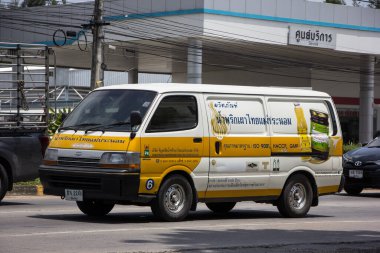 Chiangmai, Thailand -  June  13 2022: Van Cargo Car of Phiboonchai Maepranom Thai Chili Paste. Photo at road no 121 about 8 km from downtown Chiangmai, thailand.