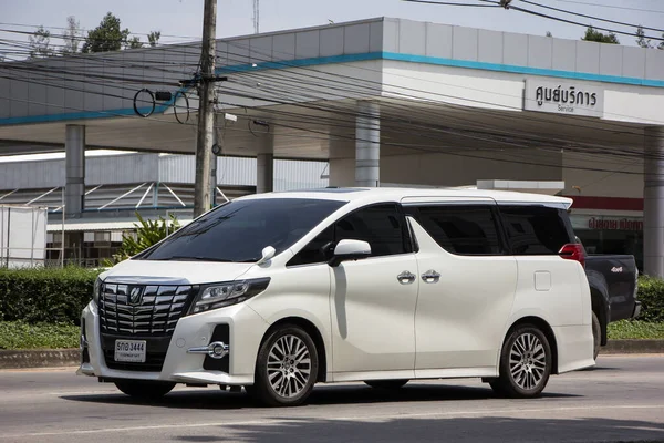 Chiangmai, Thailand -  June  13 2022: Private Toyota Velfile Van car.  Photo at road no.121 about 8 km from downtown Chiangmai, thailand.