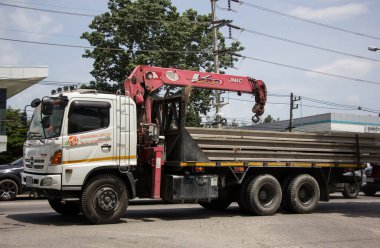 Chiangmai, Thailand -  June  13 2022: Private Hino Crane Truck. On road no.1001 8 km from Chiangmai Business Area.