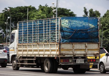 Chiangmai, Thailand -  June  13 2022: Private Hino  Cargo Truck. Photo at road no.1001 about 8 km from downtown Chiangmai, thailand.