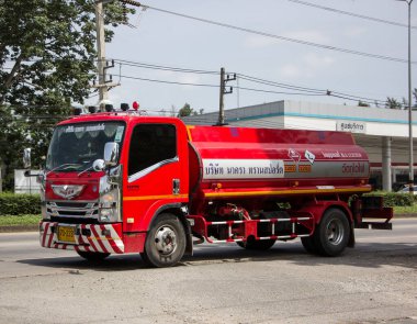 Chiangmai, Thailand -  June  13 2022:  Oil Truck of Nakkhara Oil transport Company. On Truck on road no.1001, 8 km from Chiangmai city.