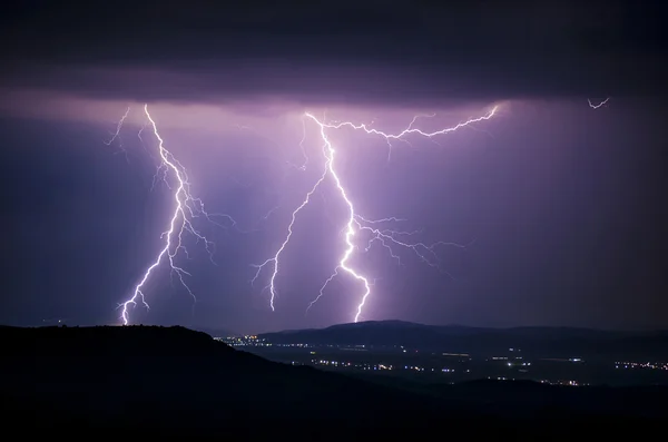 Lightning storm in night — Stock Photo, Image