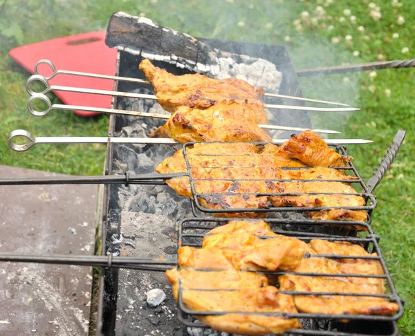 Savoureux kebab grill sur un charbon de bois — Photo