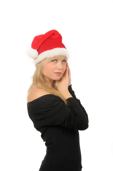 Portrait of santa woman over white background — Stock Photo, Image