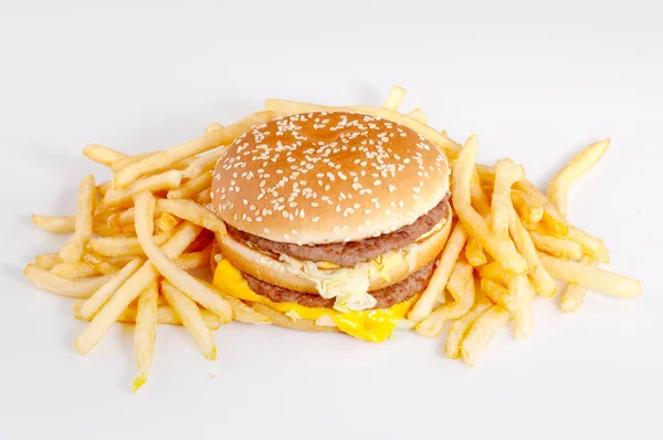 Hamburger és sült krumpli — Stock Fotó