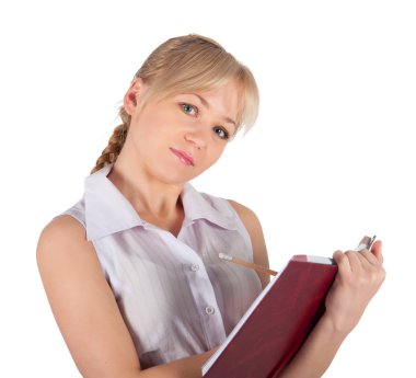 güzel bir iş kadını ile kırmızı defter