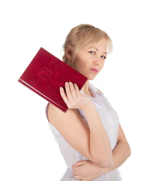 Mooie zakenvrouw met rode laptop — Stockfoto