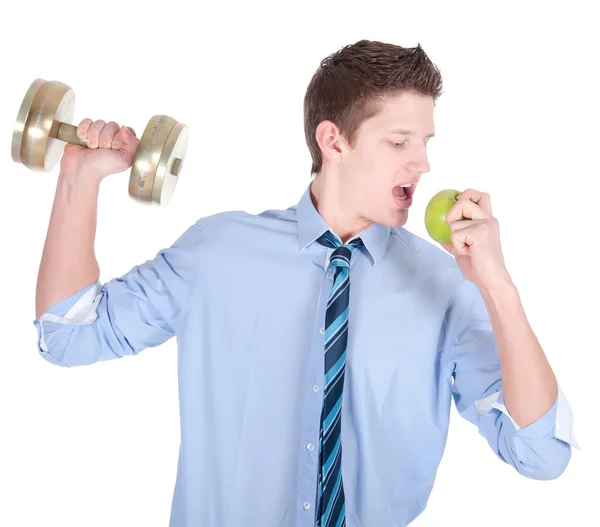 Jonge business man met halter eten groene apple — Stockfoto