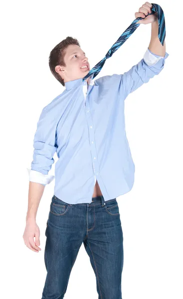 Joven hombre de negocios vistiendo camisa azul y corbata — Foto de Stock