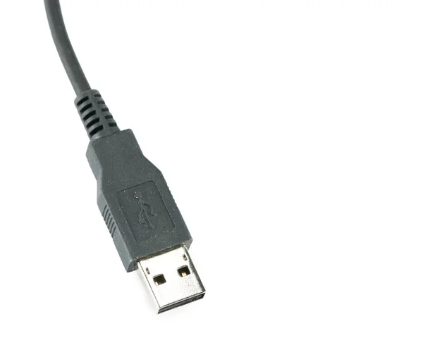 Макрос чорного кабелю USB на білому тлі — стокове фото