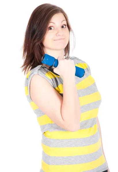 Ung kvinna göra fitnessövningar isolerad på vit bakgrund — Stockfoto