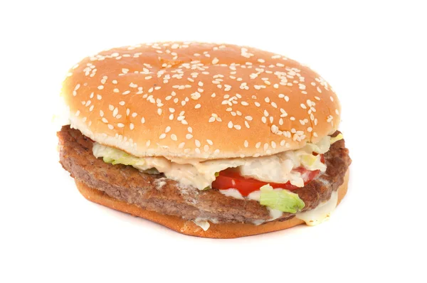 Close up of a real Big hamburger on white background. — Stock Photo, Image