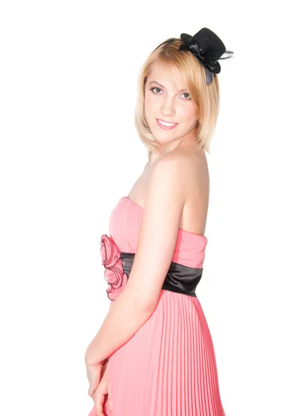 ピンクのドレスで womanl の肖像 — ストック写真