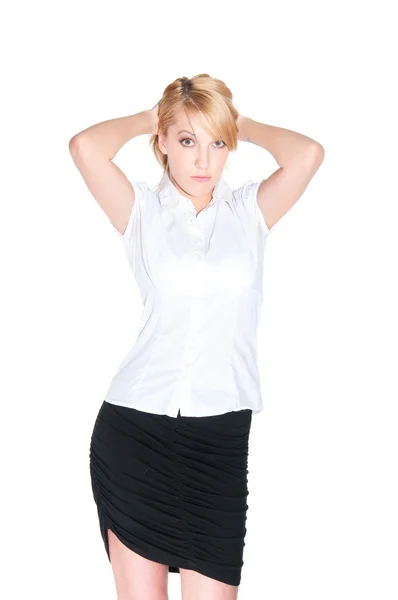 Mujer de negocios en camisa blanca posando — Foto de Stock