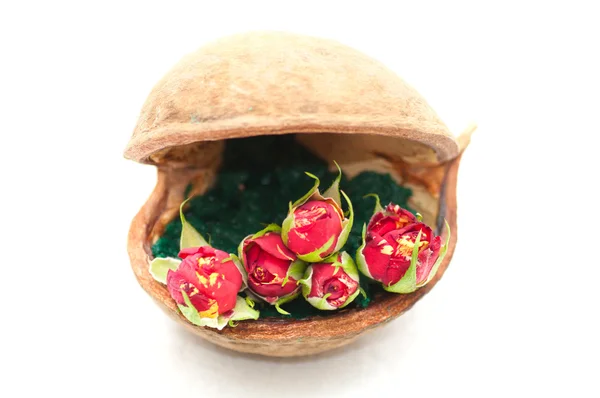 Зеленый оазис и группа роз в орехе — стоковое фото