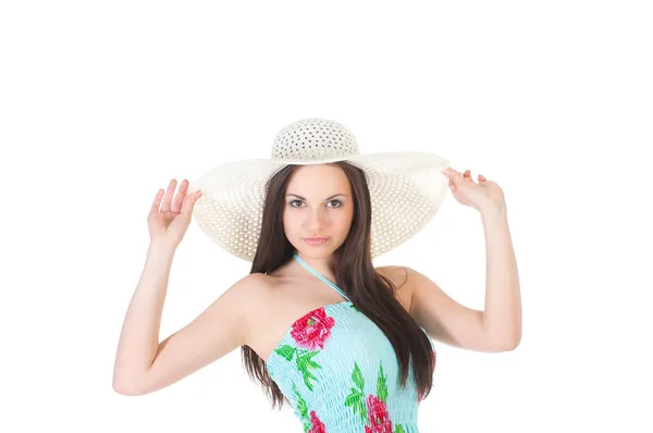 夏天穿裙子戴着帽子的女人 — 图库照片