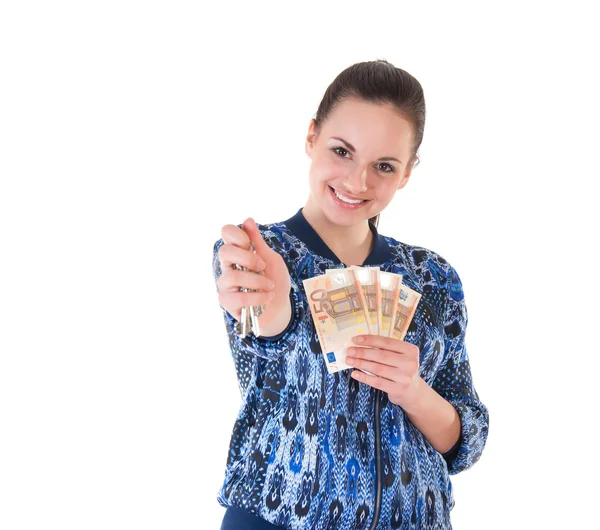 Woman with keys and money Royalty Free Stock Photos