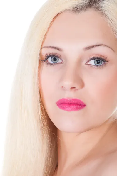 Piękne blond kobieta portret i proste długie włosy — Zdjęcie stockowe