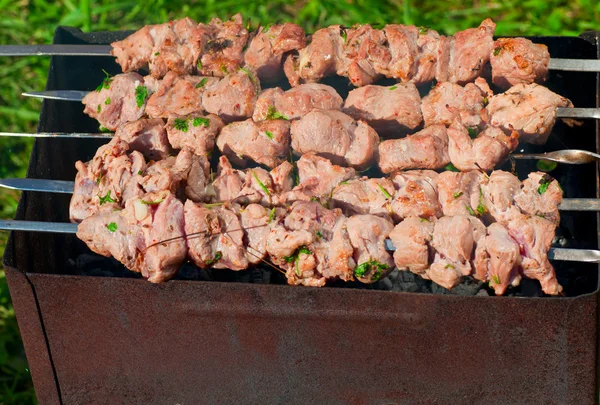 Griller de la viande sur un charbon de bois — Photo