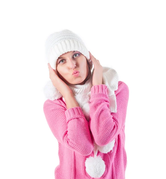 Schöne Frau in warmer Kleidung Nahaufnahme Porträt — Stockfoto