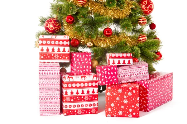 Christmas Tree and Gifts. Over white background — Stock Photo, Image