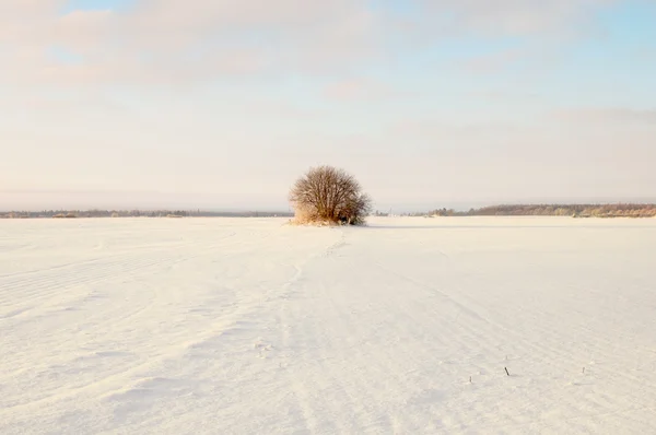 Estrada coberta de neve vazia na paisagem de inverno — Fotografia de Stock