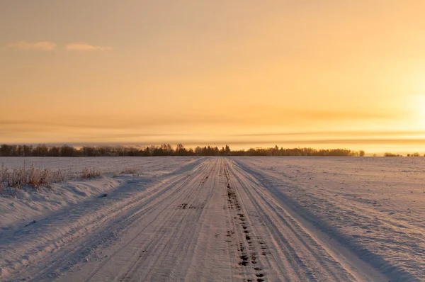 Empty snow covered road in winter landscape — Stock Photo, Image