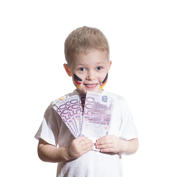 Niño con dinero en euros — Foto de Stock