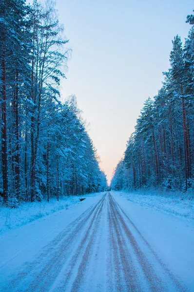 Leere schneebedeckte Straße in winterlicher Landschaft — Stockfoto