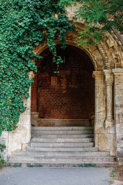 Ortaçağ şatosunun antik Gotik kapısı