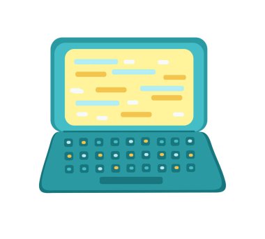 Laptop bilgisayar vektör simgesi beyaz arkaplanda izole edildi. Kişisel bilgisayar kullanma kavramı. Web şablonu için basit düz biçim, uygulama. Eğitim, iş, internet, web sitesi, çevrimiçi, PC, logotype.