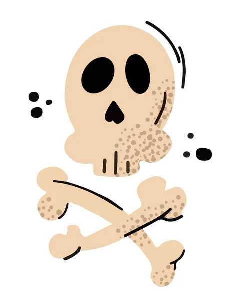 卡通人头颅骨和交叉骨隔离在白色背景 有趣的装饰插图或设计海盗元素万圣节和死亡日 Jolly Roger向量骨架符号 — 图库矢量图片