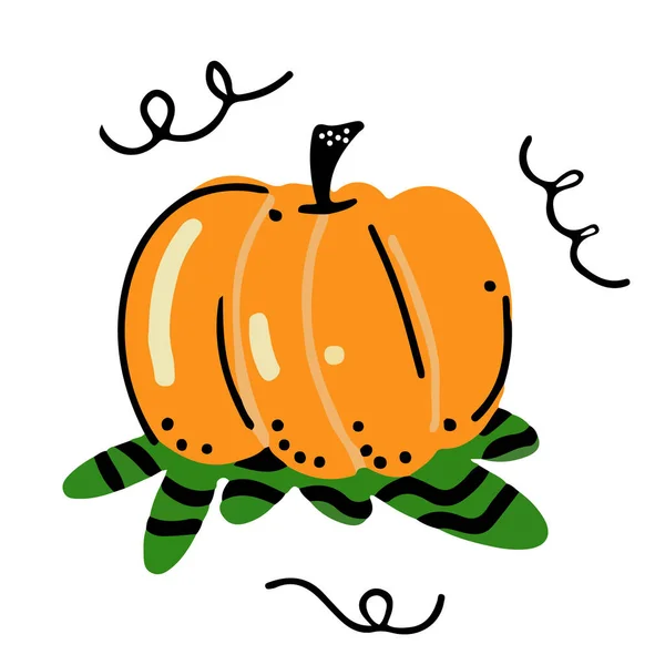 漫画ハロウィンハンドカボチャを描いた 秋休み パーティー招待状や伝統的なシンボルを持つグリーティングカードのためのハッピーハロウィンアイコン 白い背景に隔離されたストックベクトルイラスト — ストックベクタ
