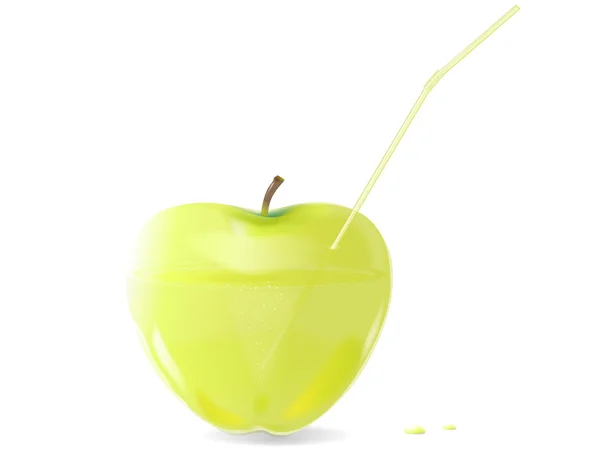 Pomme verte transparente avec un tube pour cocktail — Image vectorielle
