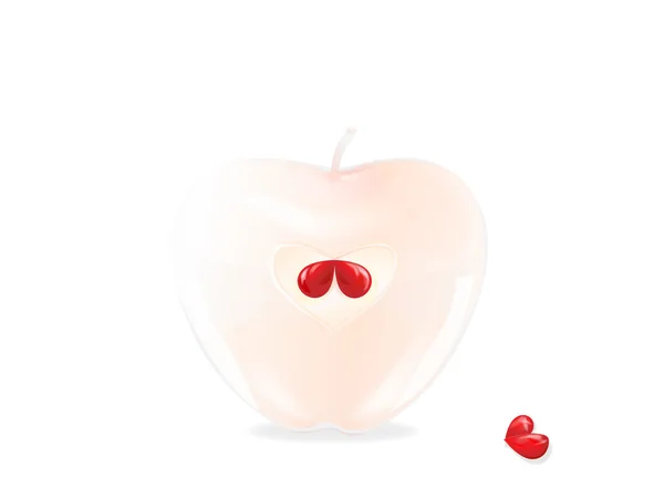 Perfecta manzana rosa de cristal con un corte en forma de corazón sobre fondo blanco — Vector de stock