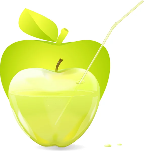 Pomme en verre vert transparent avec un tube pour cocktail — Image vectorielle