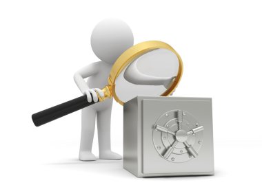 güvenli bir büyüteç ile izleyen bir 3d adamım