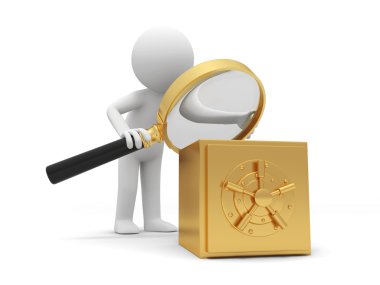 güvenli bir büyüteç ile izleyen bir 3d adamım