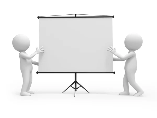 Two 3d men discussing, standing by a projector — Stock Photo, Image