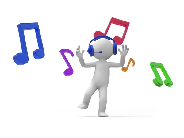 A 3d man dancing, a few notes background — Stock Photo, Image