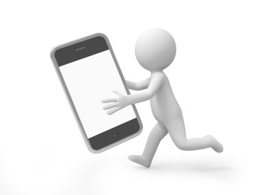 bir cep telefonu tutan bir 3d adam